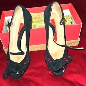 Chic Black and Red Peep-Toe Heels